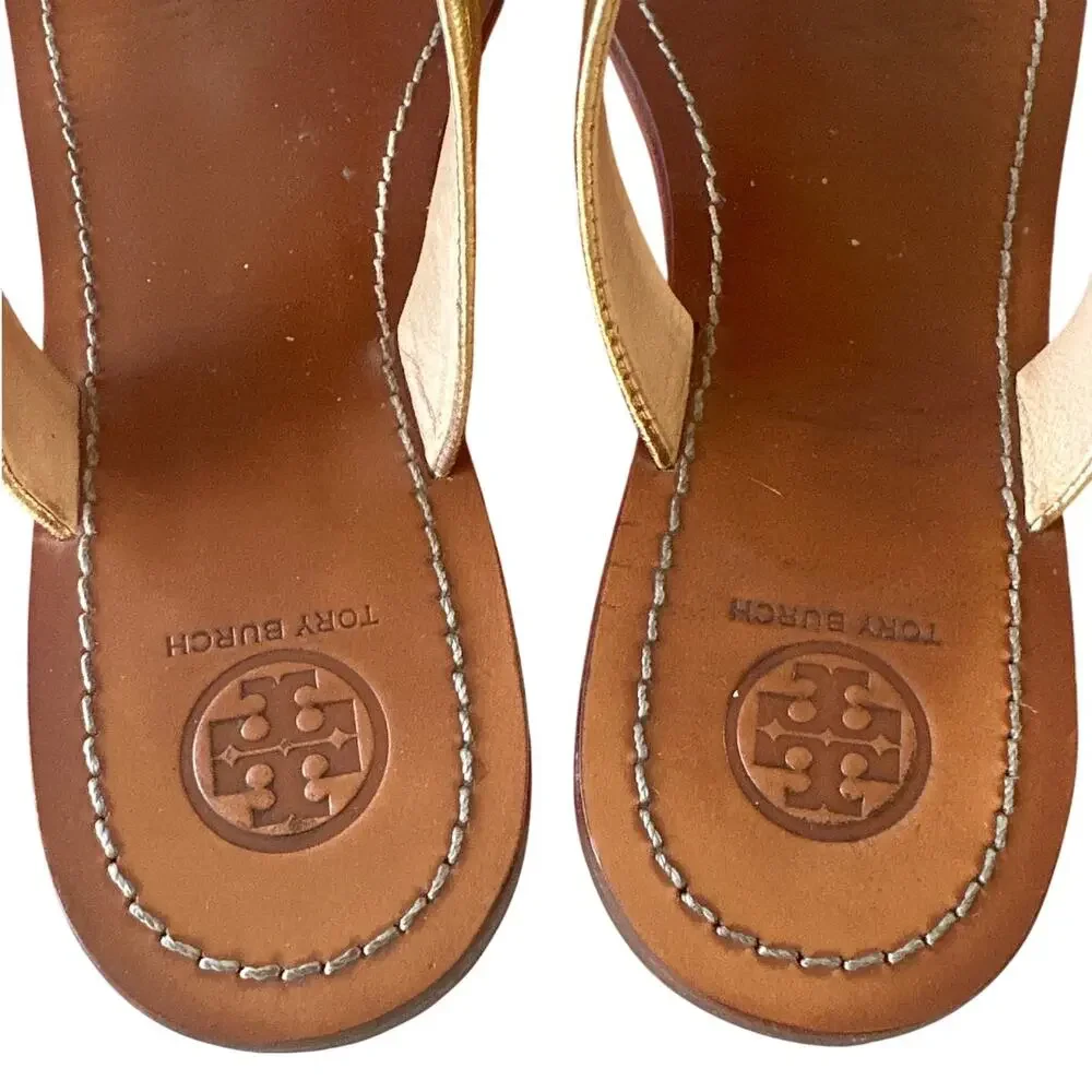 Tory Burch‎ Cameron Gold Leather Sandals 9.5